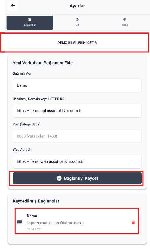 Demo Bilgileri Kaydetme
